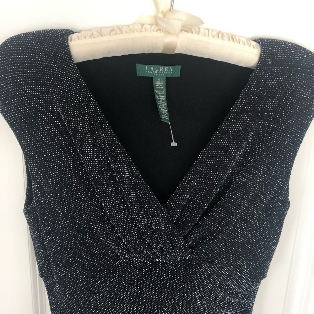 Ralph Lauren Holiday Special Occasion Dress Black Metallic Ruched Size 4